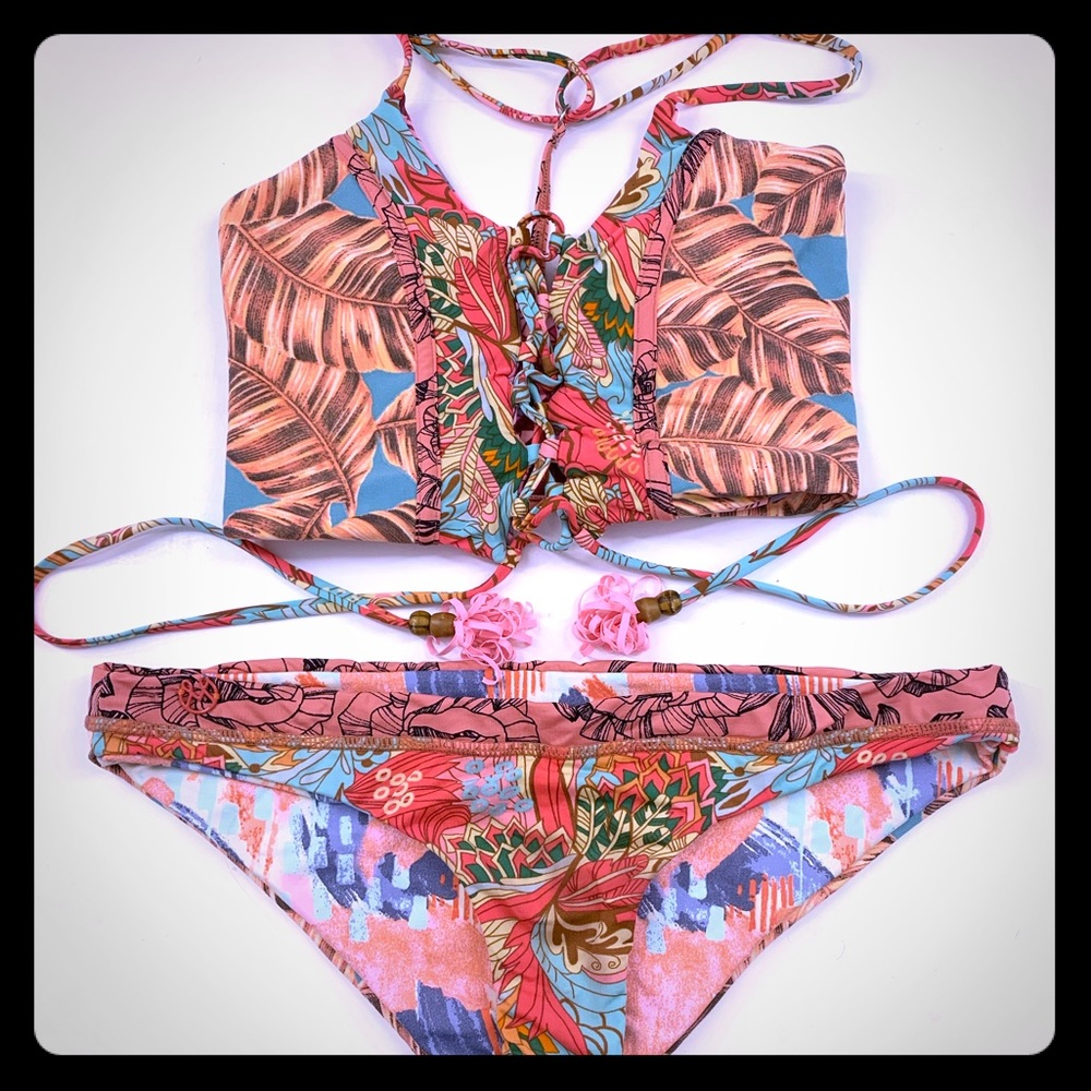 Maaji reversible lace up tasseled bikini Medium